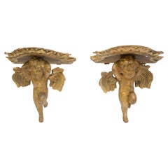 Pair of 18th Century Italian Gilded Angel Sconces