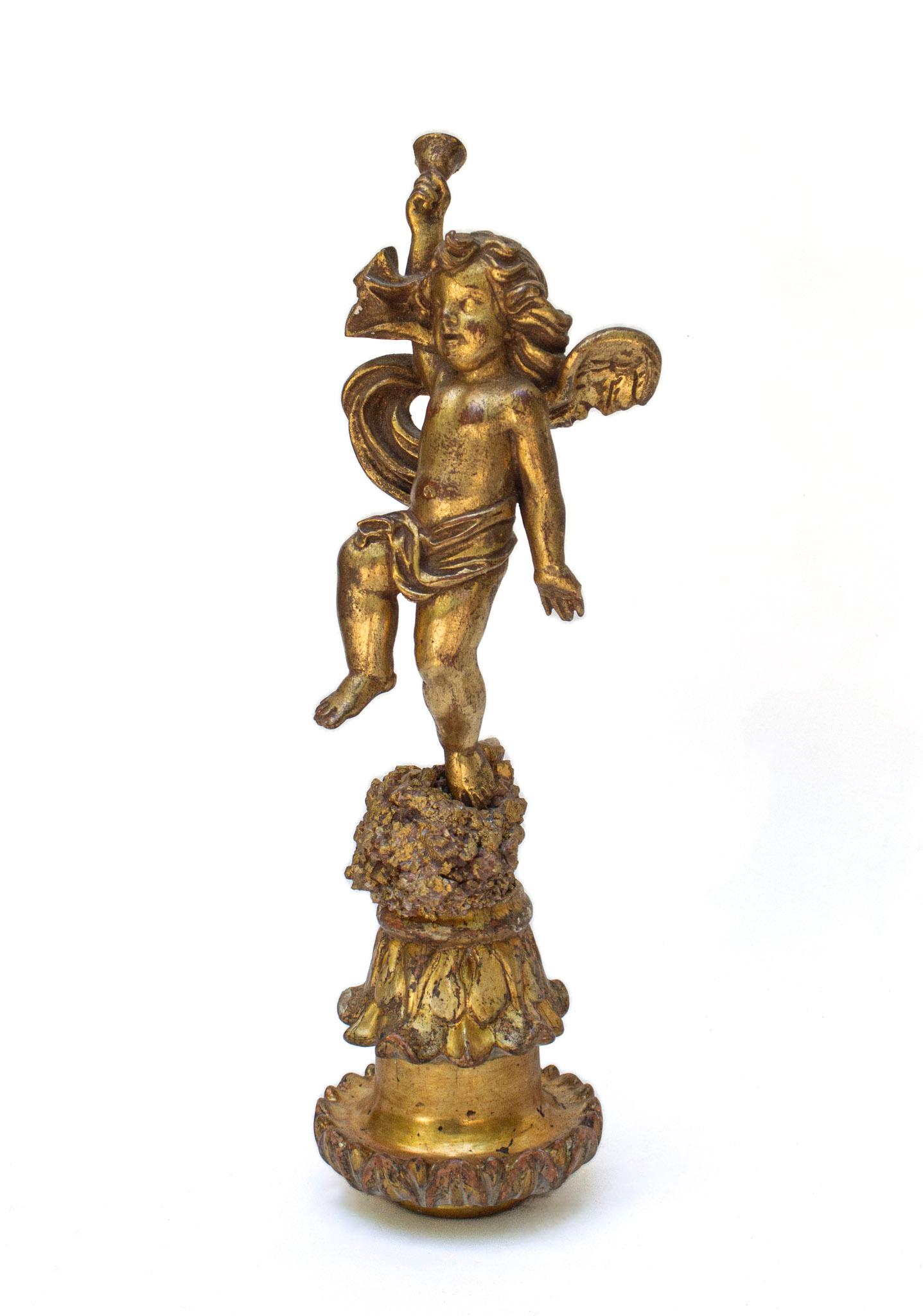 Pair of 18th Century Italian Gilded Angels on Aragonite Crystal Clusters In Good Condition For Sale In Dublin, Dalkey