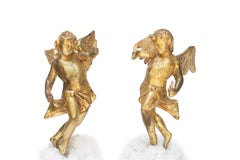 Pair of 18th Century Italian Gilt Angels with Quartz Crystals on Aragonite