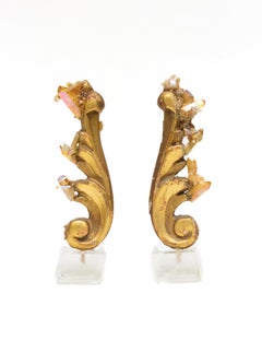 Pair of 18th Century Italian Gilt Fragments with Aura Crystals & Optical Calcite