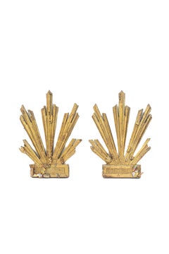 Pair of 18th Century Italian Gilt Sunrays with Orange Aura Crystal Quartz Points