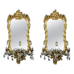 Pair of 18th Century Italian Gilt-wood Mirrors or Wall Lights Roma, 1750