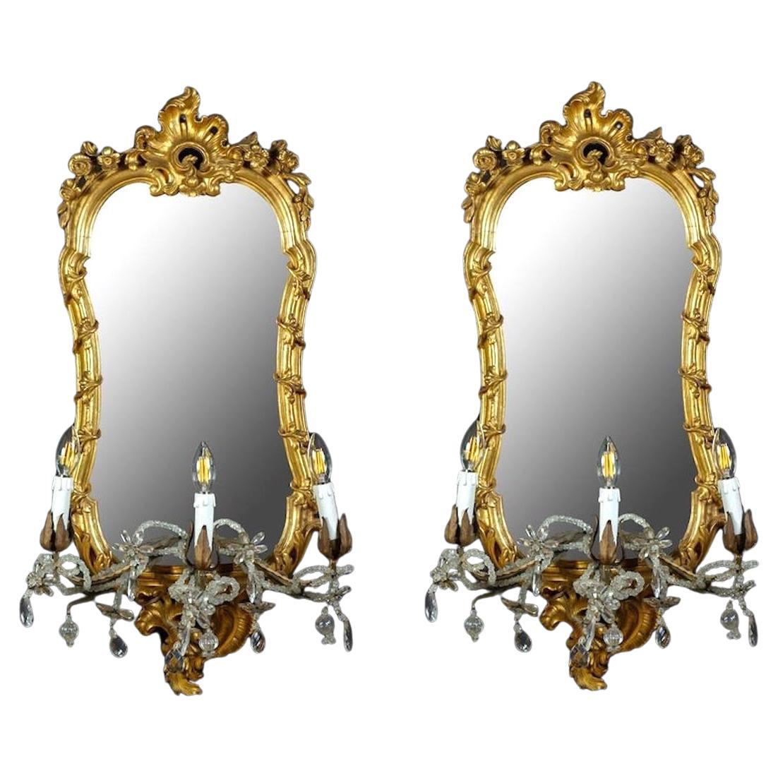 Pair of 18th Century Italian Gilt-wood Mirrors or Wall Lights Roma, 1750