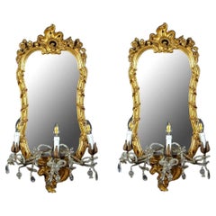 Pair of 18th Century Italian Gilt-wood Mirrors or Wall Lights Roma, 1750