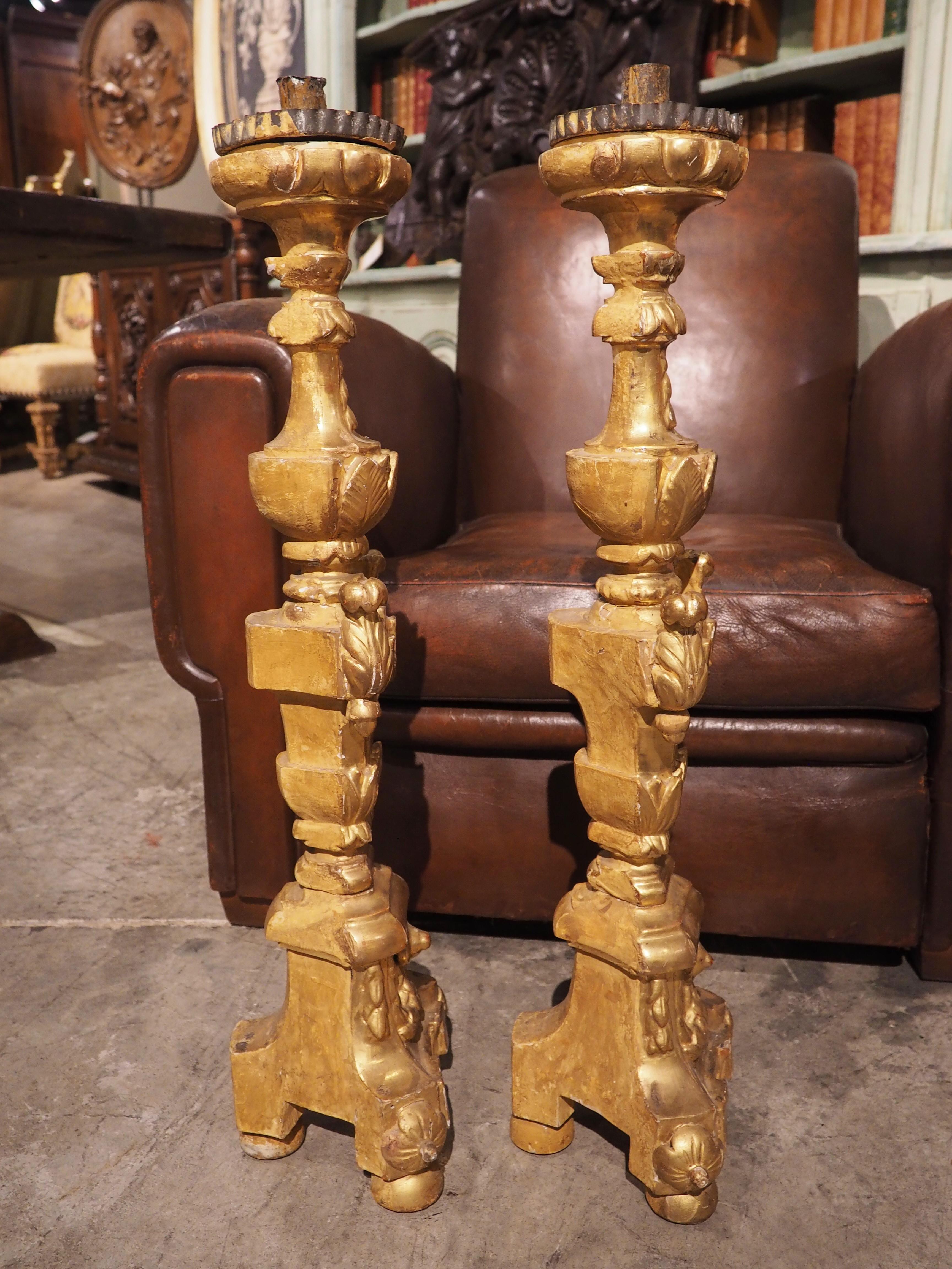 Pair of 18th Century Italian Giltwood Altar Candlesticks 5