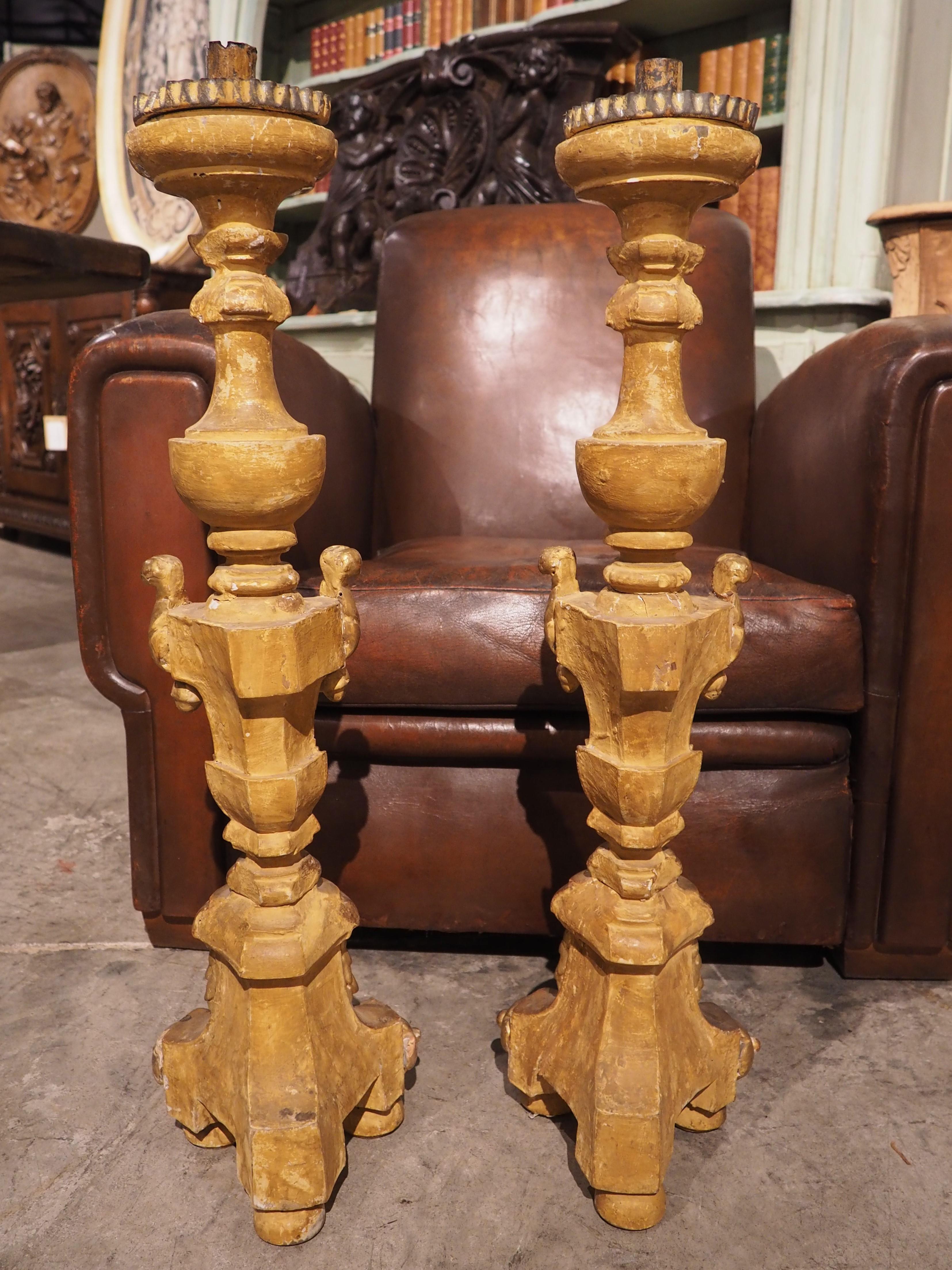 Pair of 18th Century Italian Giltwood Altar Candlesticks 8