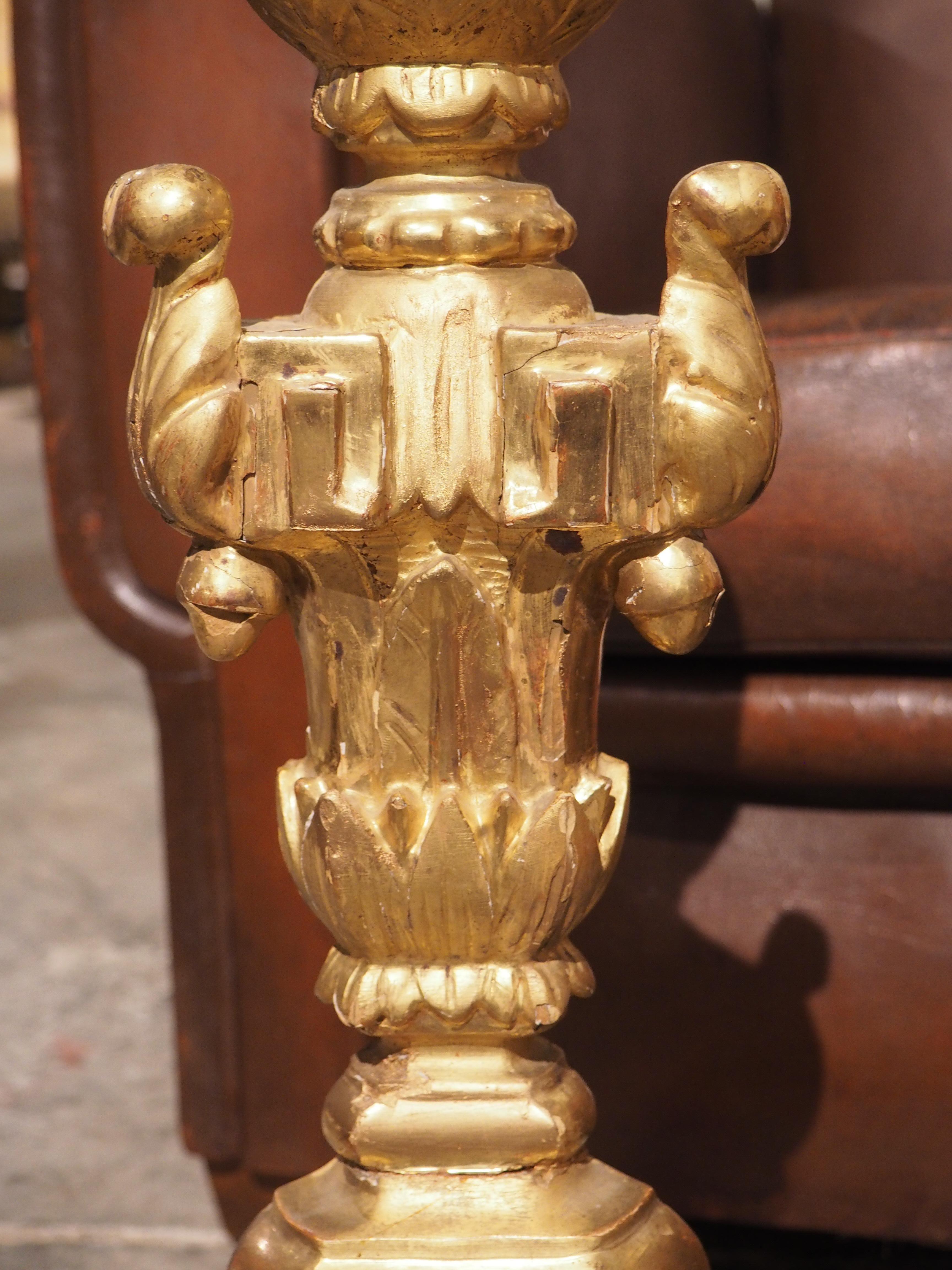 Metal Pair of 18th Century Italian Giltwood Altar Candlesticks