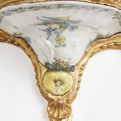 Pair of 18th Century Italian Giltwood and Majolica Wall Brackets