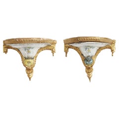 Pair of 18th Century Italian Giltwood and Majolica Wall Brackets