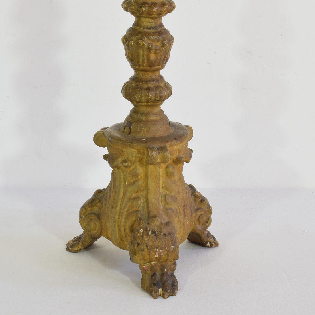Pair of 18th Century Italian Giltwood Baroque Candlesticks or Candleholders 5