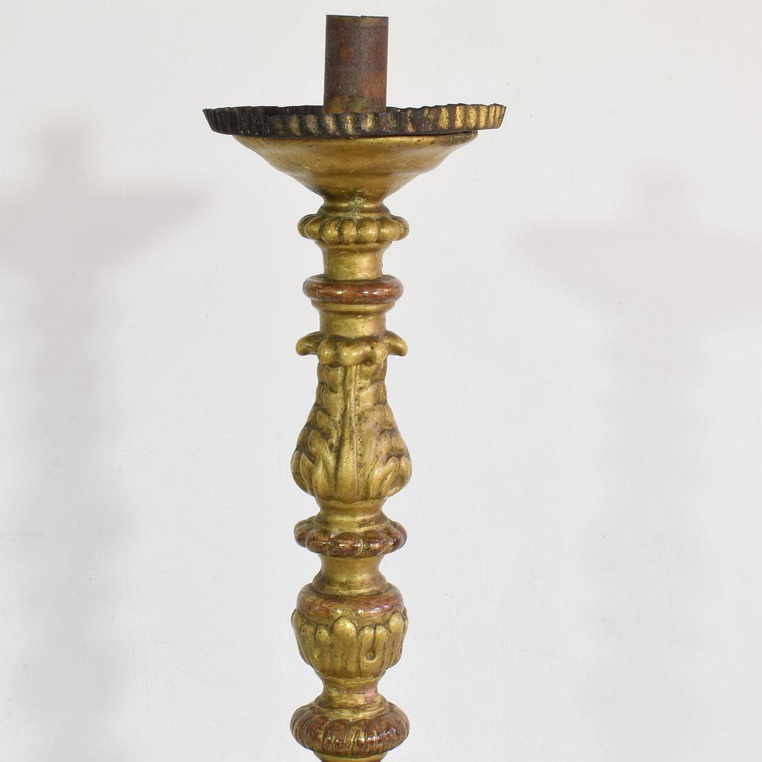 Pair of 18th Century Italian Giltwood Baroque Candlesticks or Candleholders 8