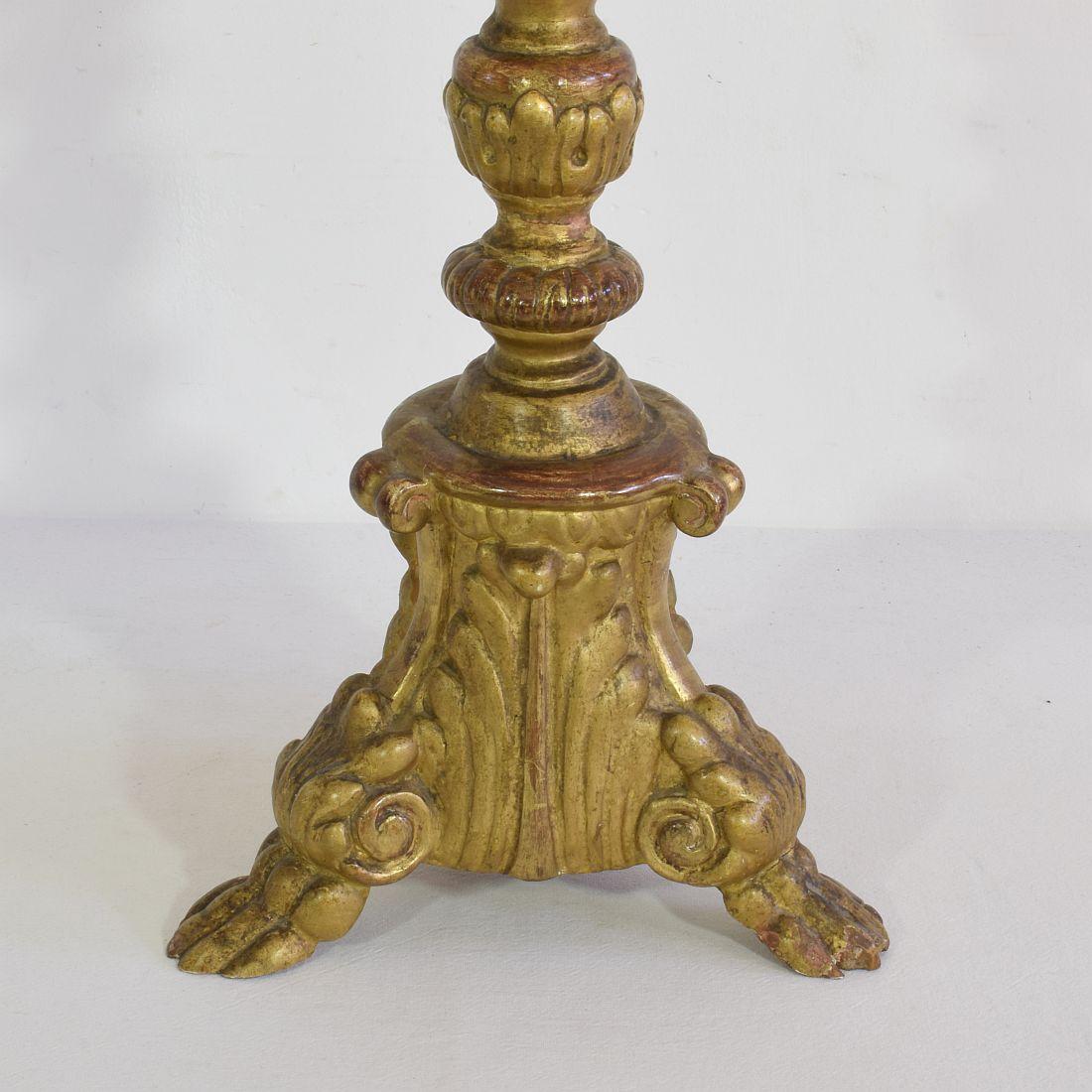 Pair of 18th Century Italian Giltwood Baroque Candlesticks or Candleholders 9