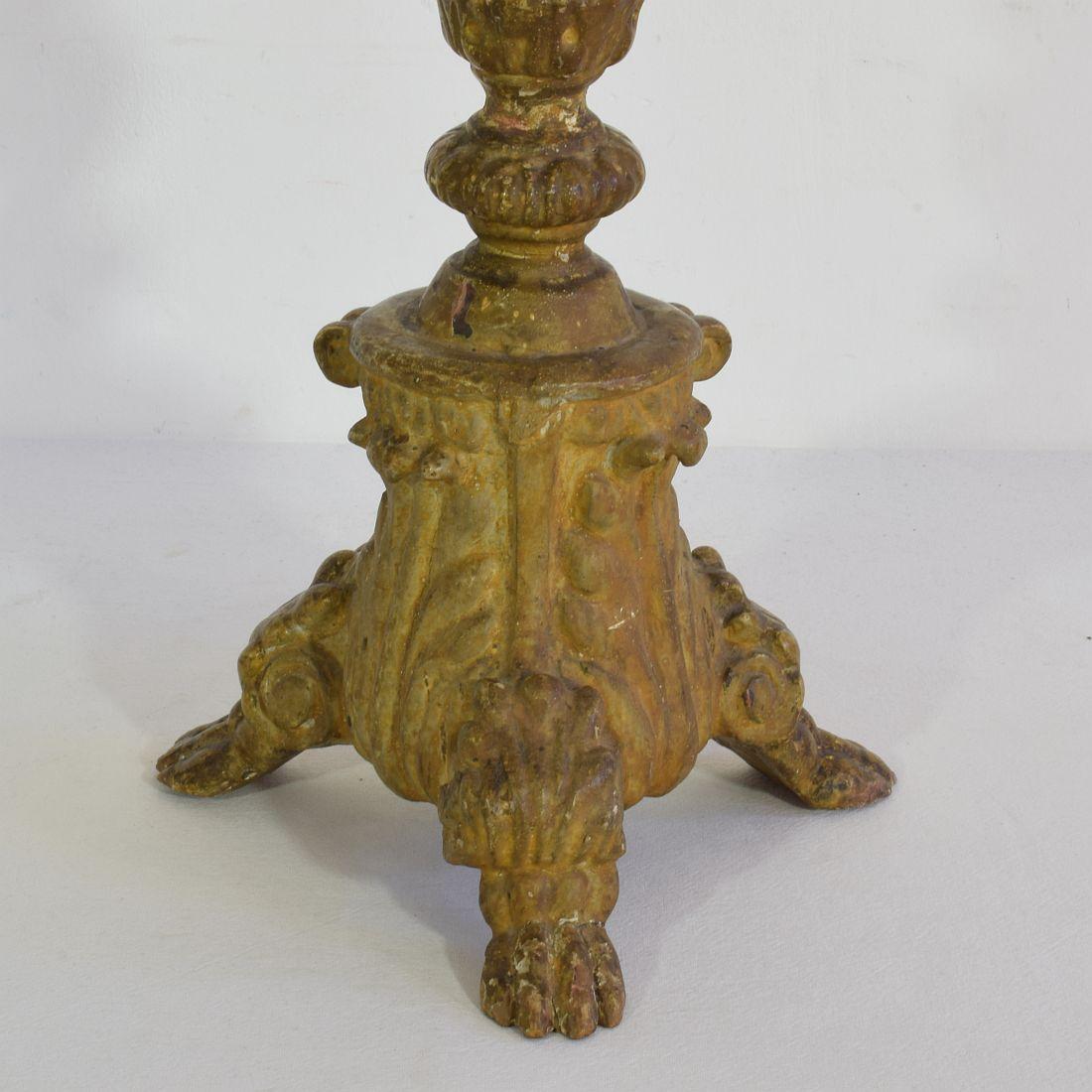 Pair of 18th Century Italian Giltwood Baroque Candlesticks or Candleholders 11