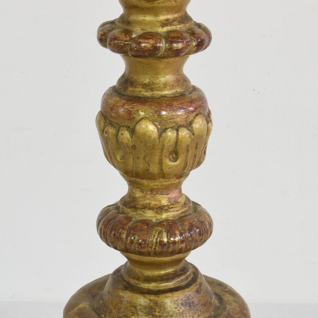 Pair of 18th Century Italian Giltwood Baroque Candlesticks or Candleholders 12