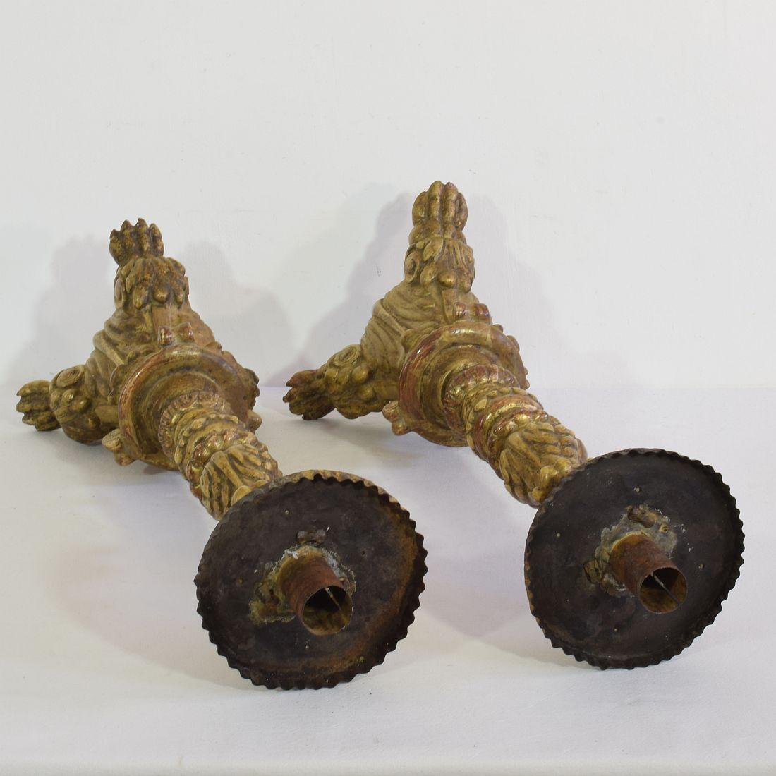 Pair of 18th Century Italian Giltwood Baroque Candlesticks or Candleholders 13