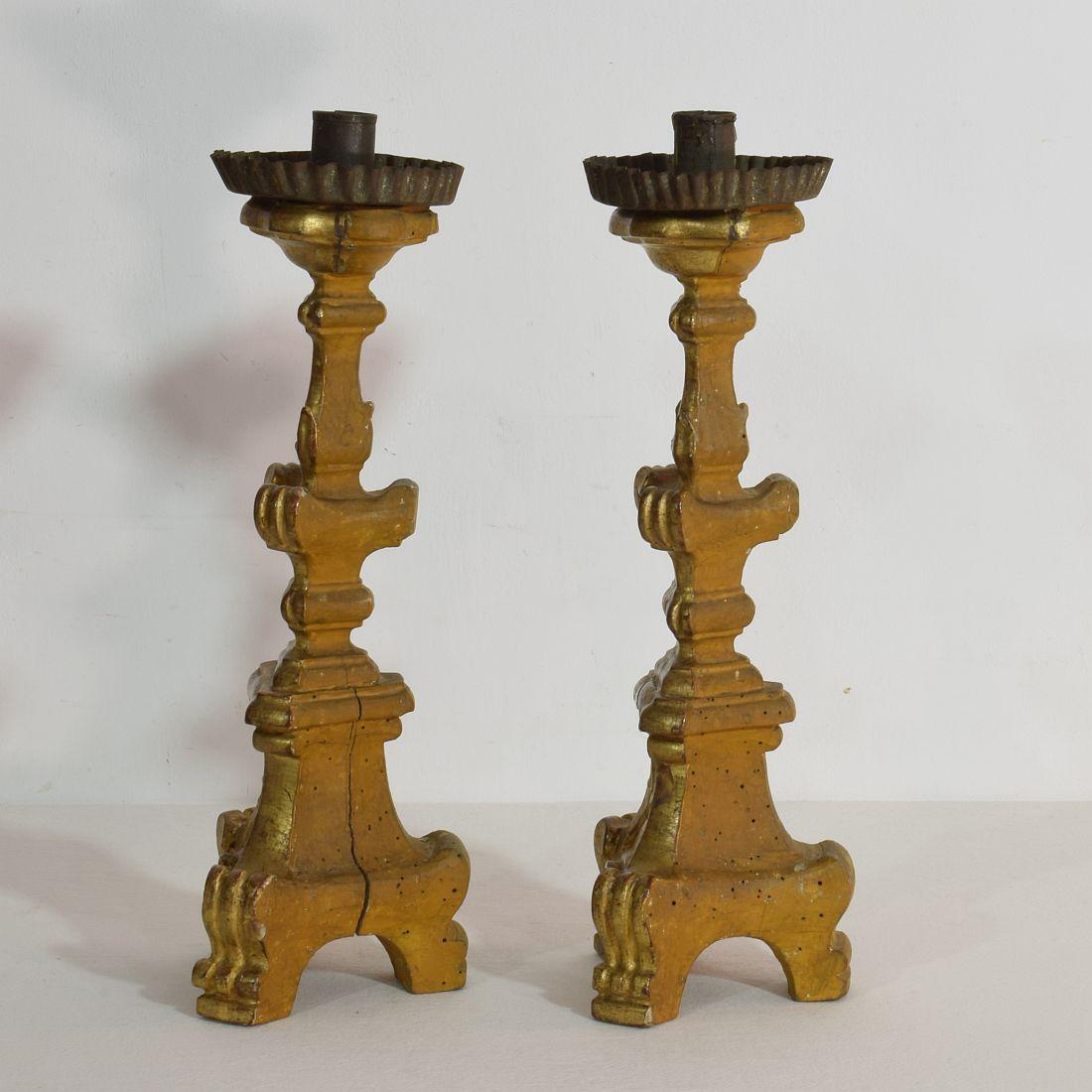 Pair of 18th Century Italian Giltwood Baroque Candlesticks or Candleholders 2