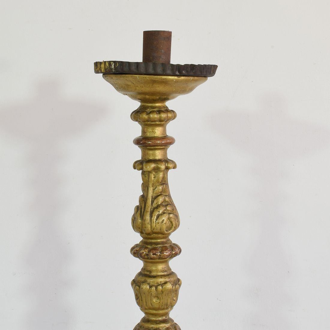 Pair of 18th Century Italian Giltwood Baroque Candlesticks or Candleholders 2