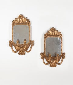 Pair of 18th Century Italian Giltwood Candle Sconce Mirrors
