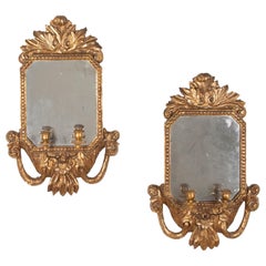 Pair of 18th Century Italian Giltwood Candle Sconce Mirrors
