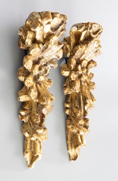 Pair of 18th Century Italian Giltwood Hanging Architectural Fragments Wall Swags