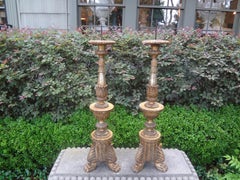 Pair of 18th Century Italian Giltwood Altar Sticks or Prickets from Lucca
