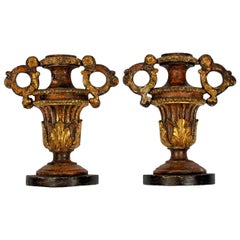 Antique Pair of 18th Century Italian Giltwood Urn Ornaments