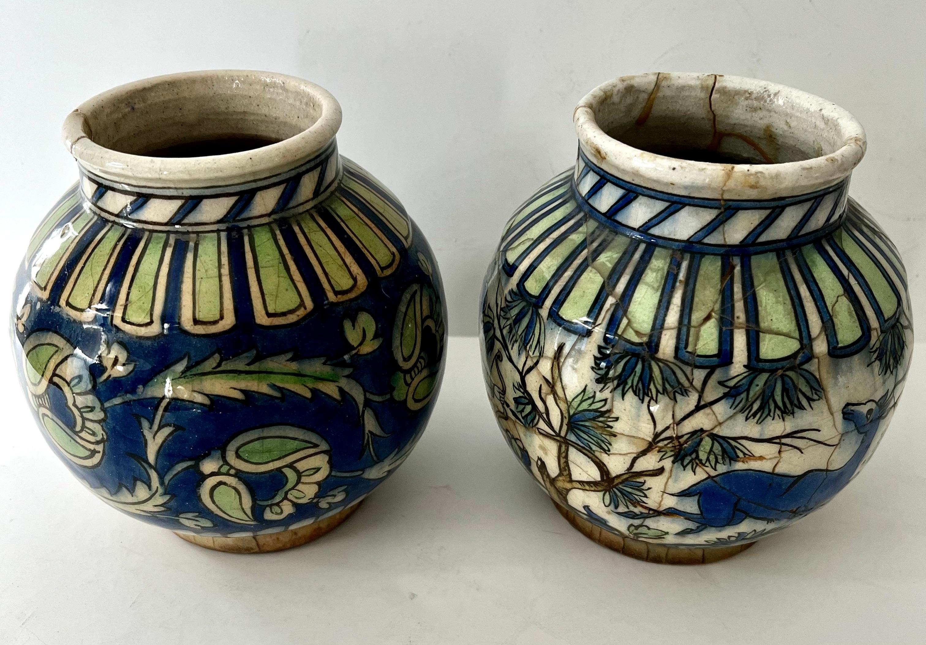 Pair of 18th Century Italian Glazed Terracotta Planters Vessels In Distressed Condition For Sale In Los Angeles, CA