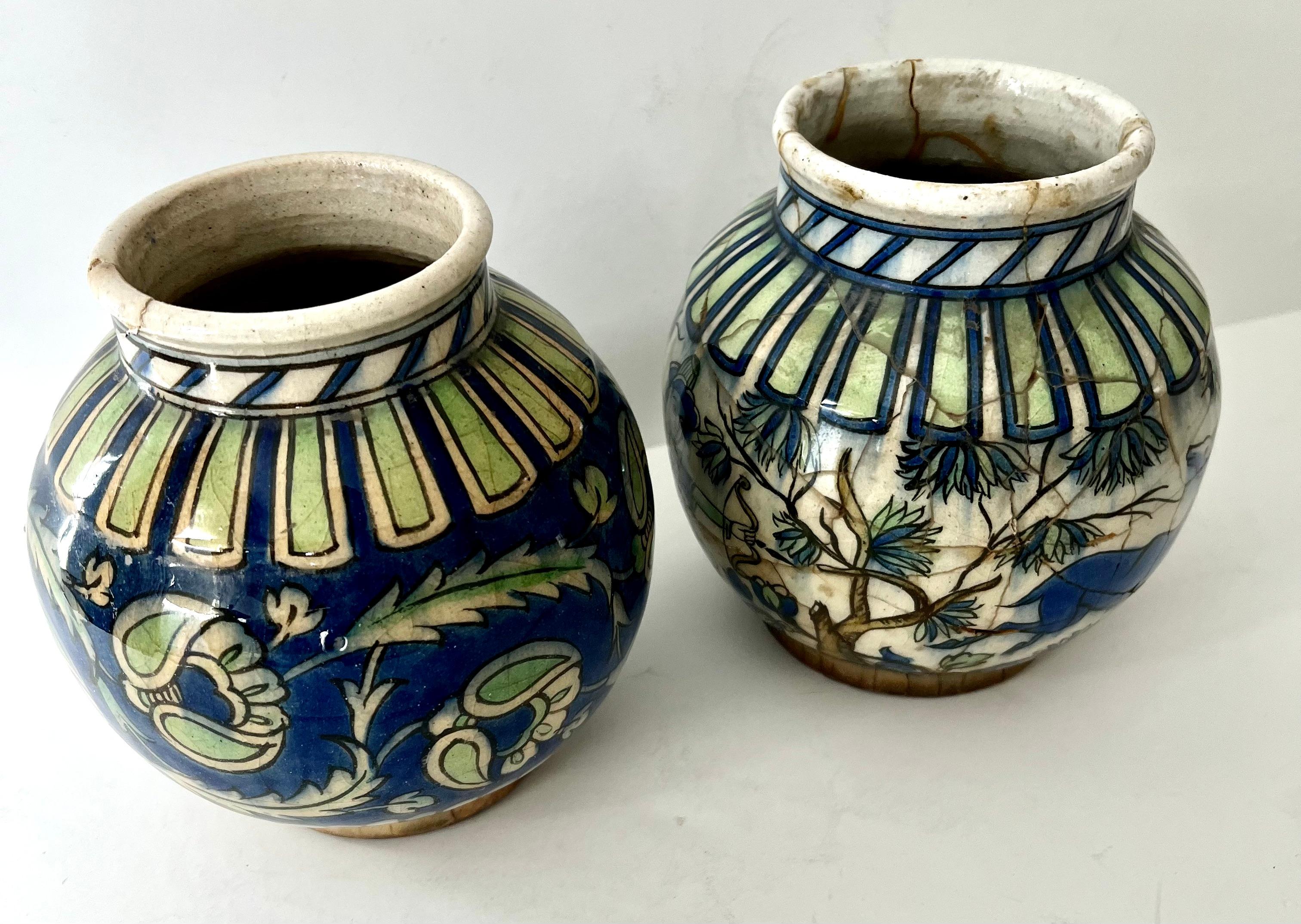 Ceramic Pair of 18th Century Italian Glazed Terracotta Planters Vessels For Sale
