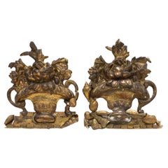 Pair of 18th Century Italian Gold Leaf Sculptural Floral Arrangements & Pyrite