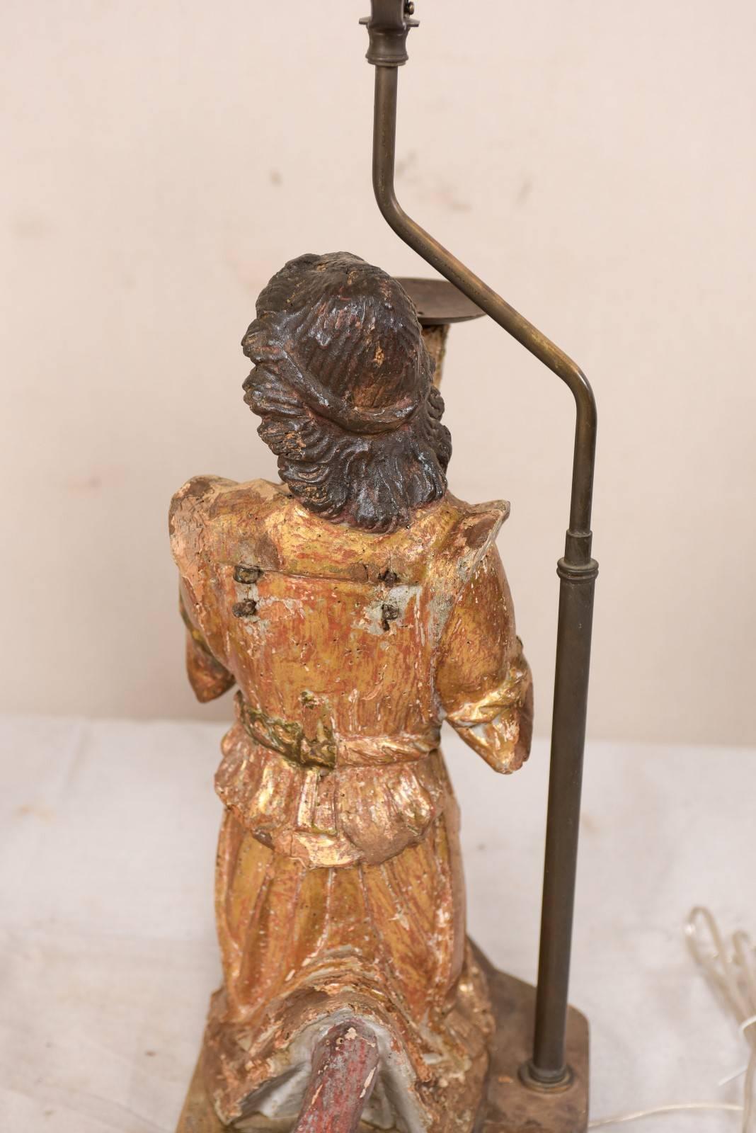 Pair of 18th Century Italian Hand-Carved and Painted Wood Figurative Table Lamps For Sale 1