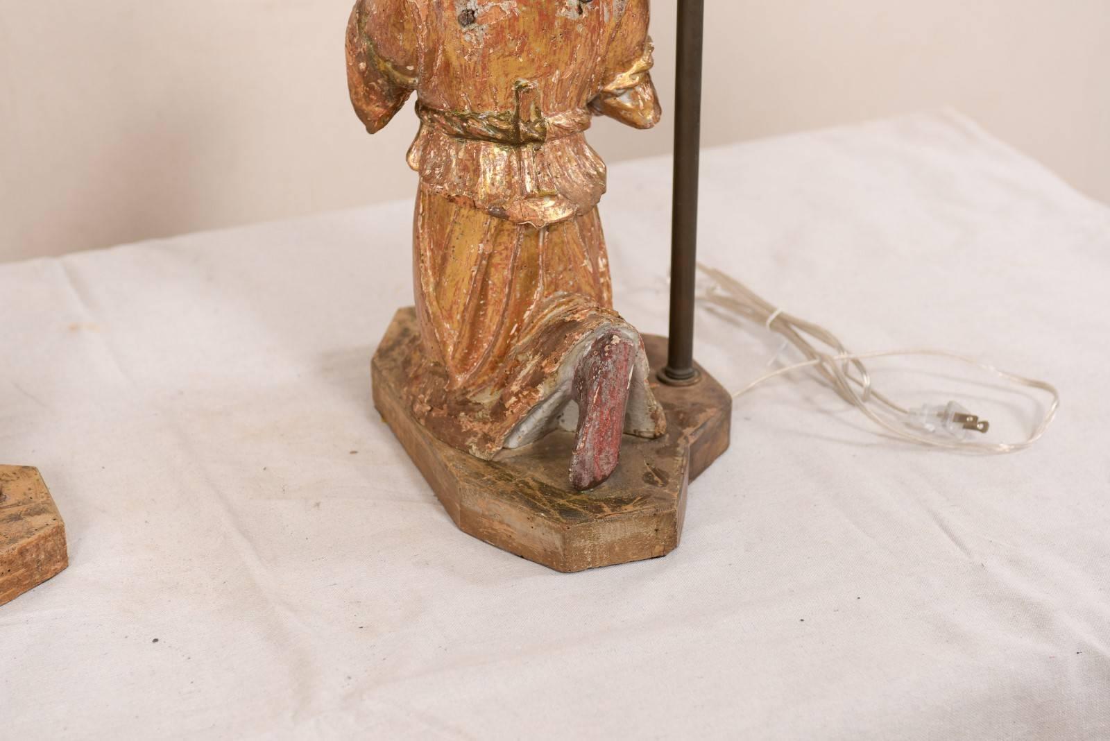 Pair of 18th Century Italian Hand-Carved and Painted Wood Figurative Table Lamps For Sale 2