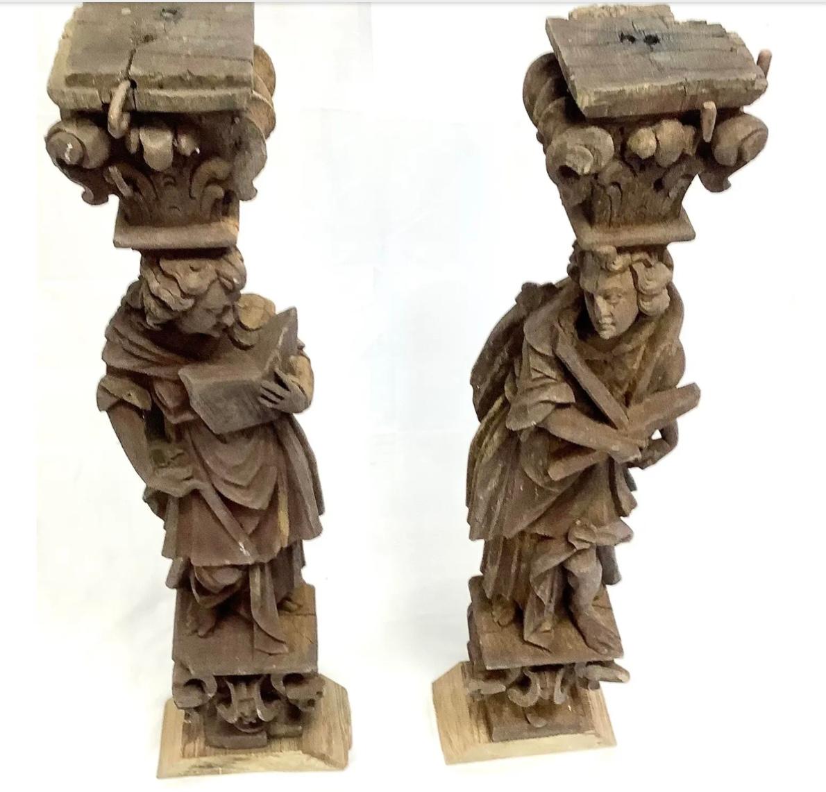 Pair of 18th Century Italian Hand Carved Wooden Architectural Fragment 1