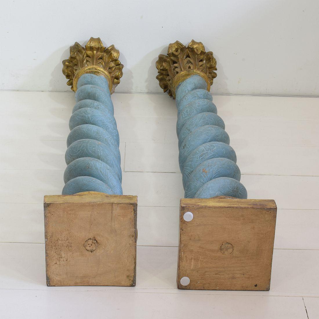 Pair of 18th Century Italian Hand Carved Wooden Columns 14