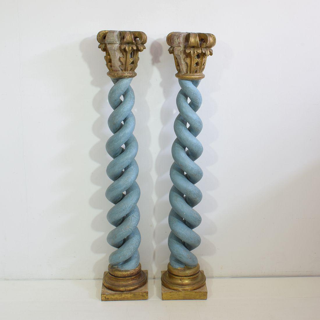 Hand-Carved Pair of 18th Century Italian Hand Carved Wooden Columns