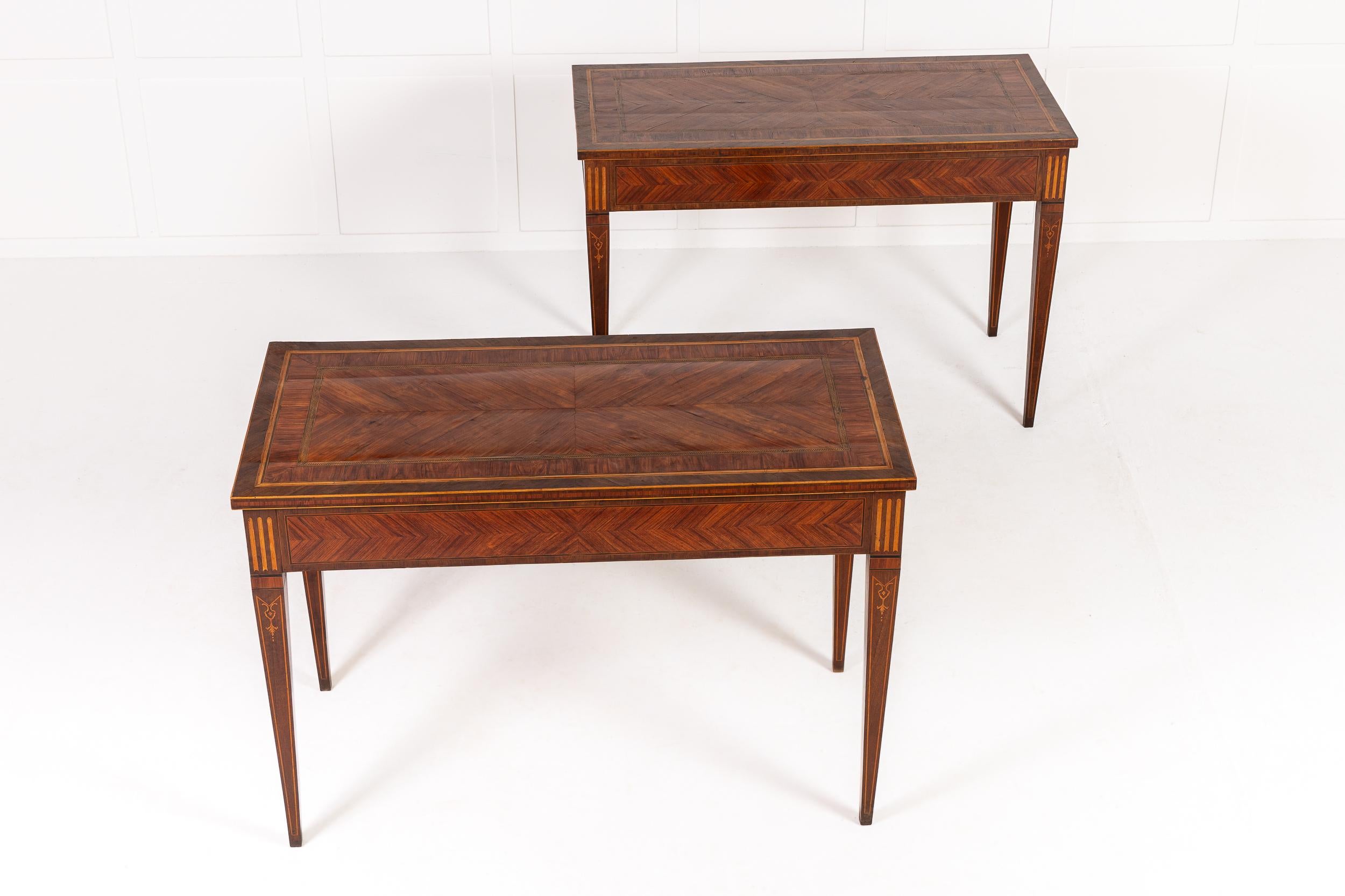 Pair of 18th Century Italian Kingwood and Walnut Console Tables In Excellent Condition For Sale In Gloucestershire, GB