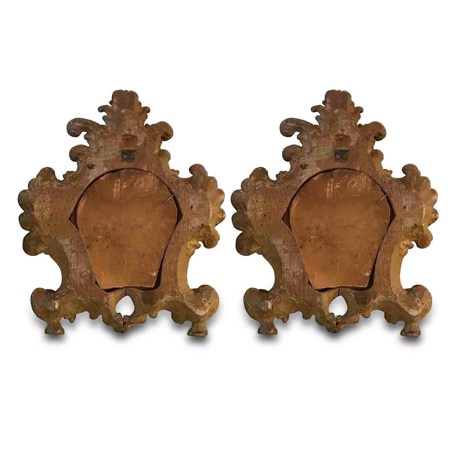 Hand-Carved Pair of 18th Century Italian Louis XV Altar Giltwood Frames with Mercury Mirror