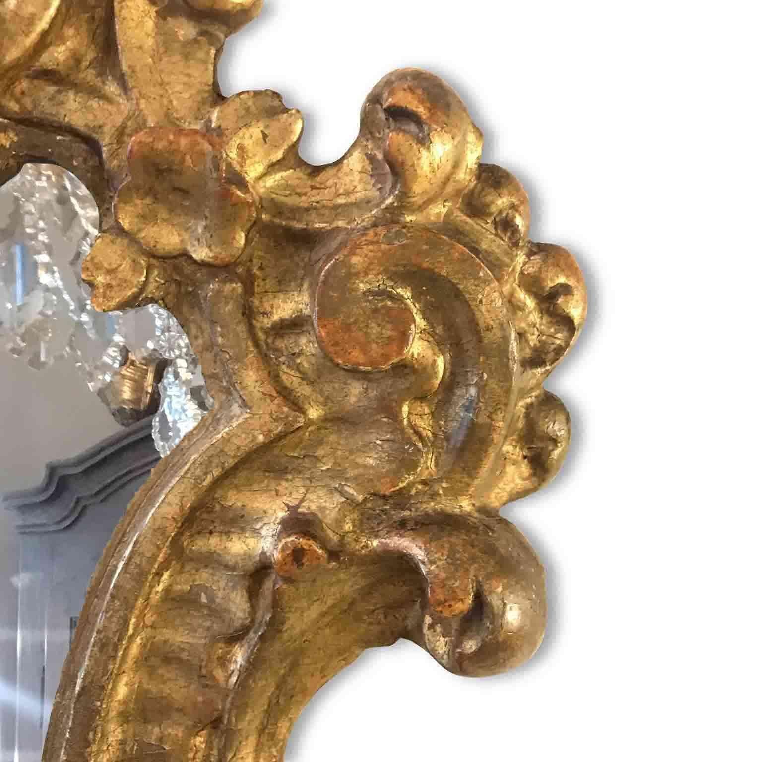 Pine Pair of 18th Century Italian Louis XV Altar Giltwood Frames with Mercury Mirror