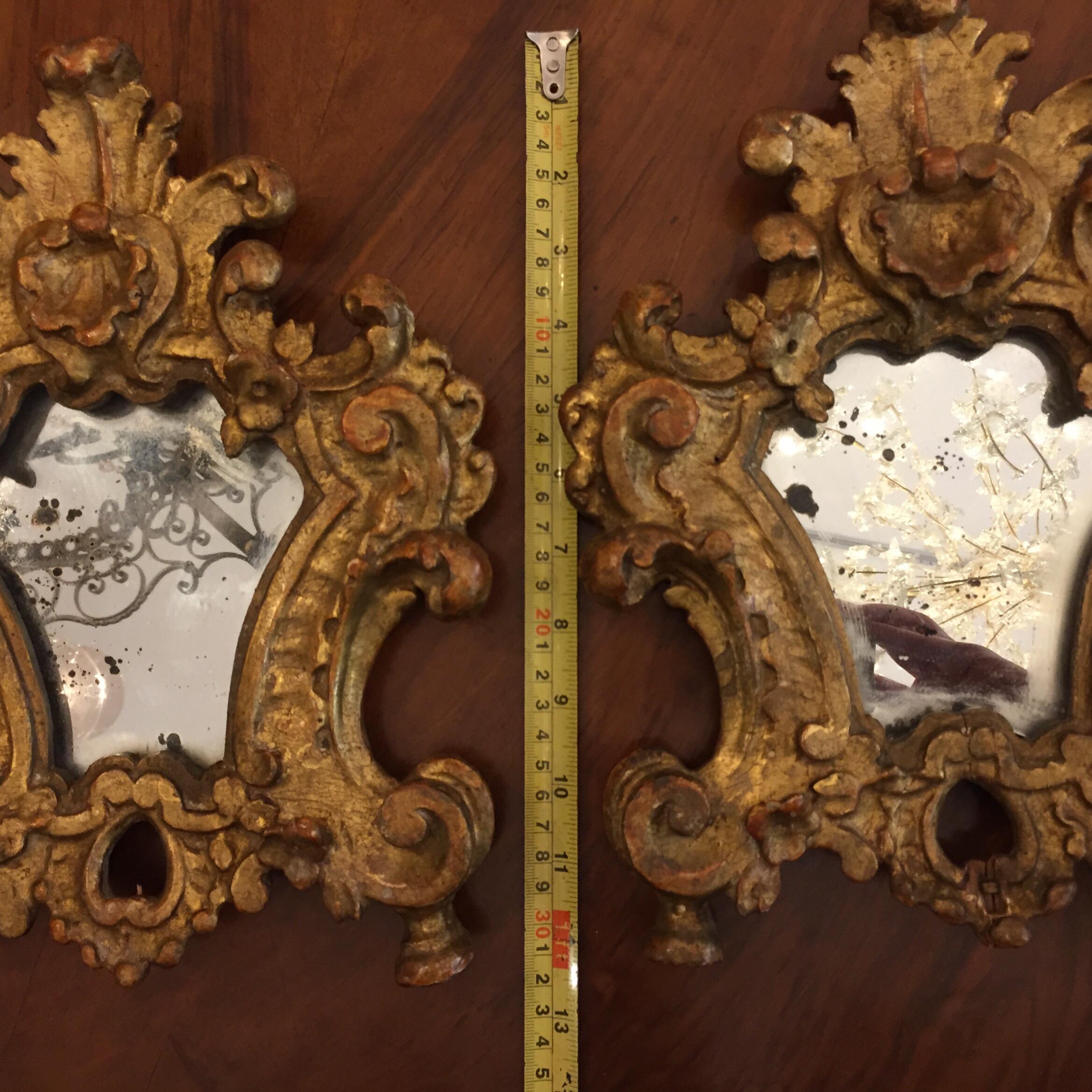 Pair of 18th Century Italian Louis XV Altar Giltwood Frames with Mercury Mirror 3