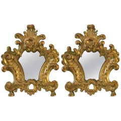 Pair of 18th Century Italian Louis XV Altar Giltwood Frames with Mercury Mirror
