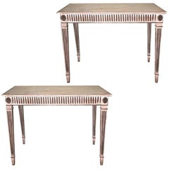 Pair of 18th Century Italian Louis XVI Console Tables in Painted Wood