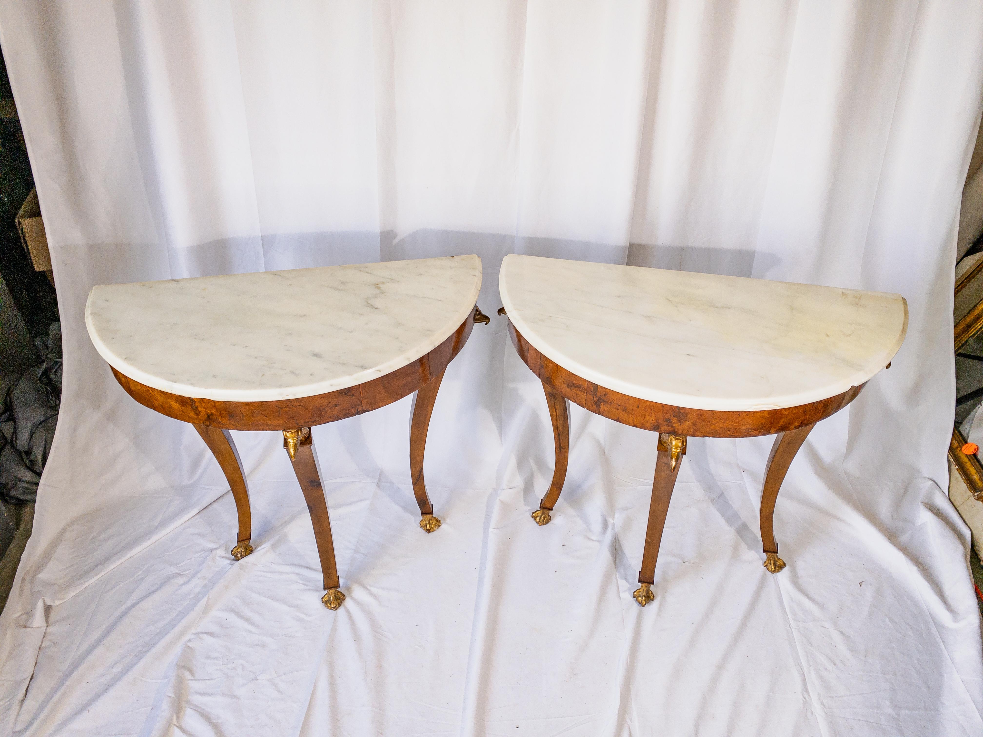 Pair of 18th Century Italian Marble Top Demi-lune Tables For Sale 4