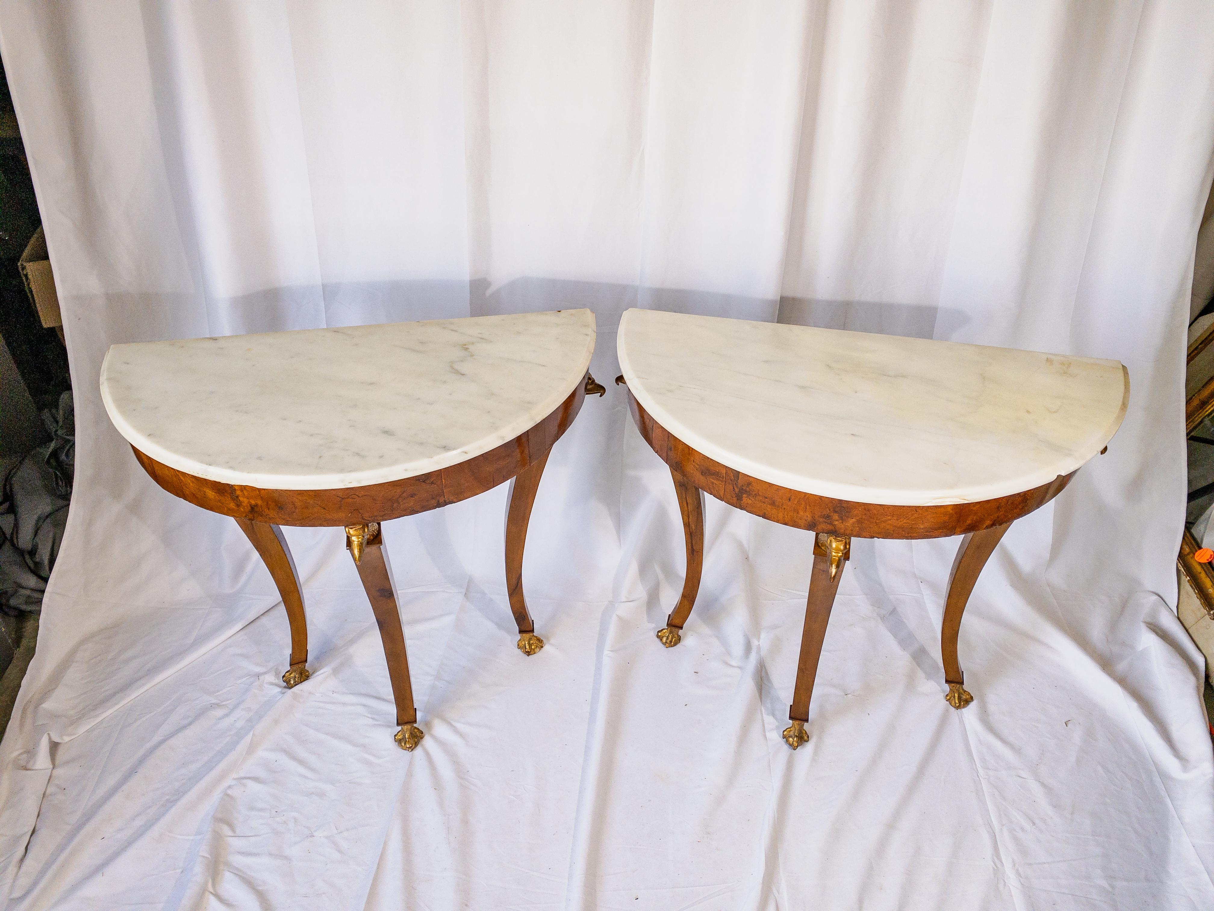 Pair of 18th Century Italian Marble Top Demi-lune Tables For Sale 5