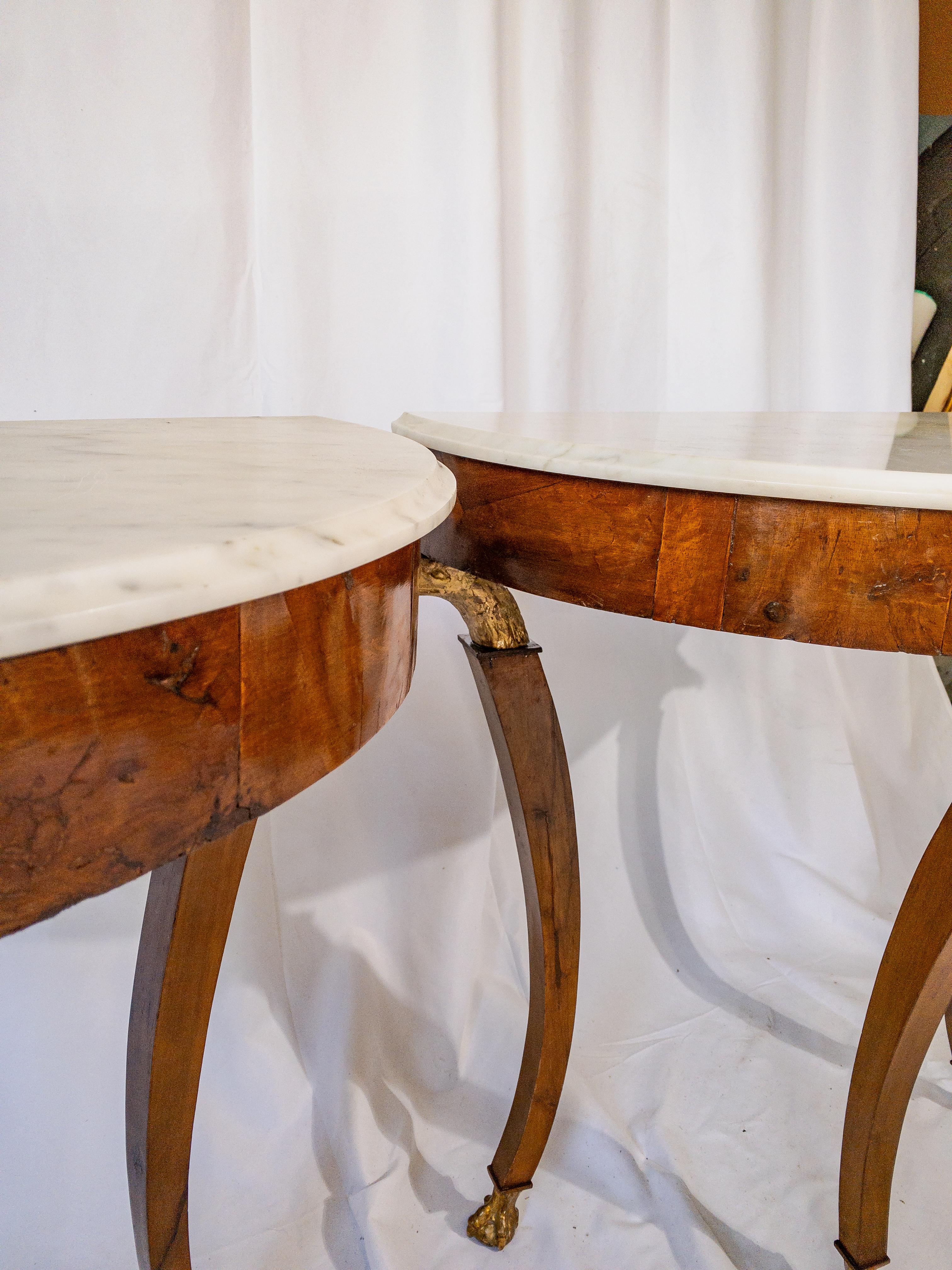 Pair of 18th Century Italian Marble Top Demi-lune Tables For Sale 6