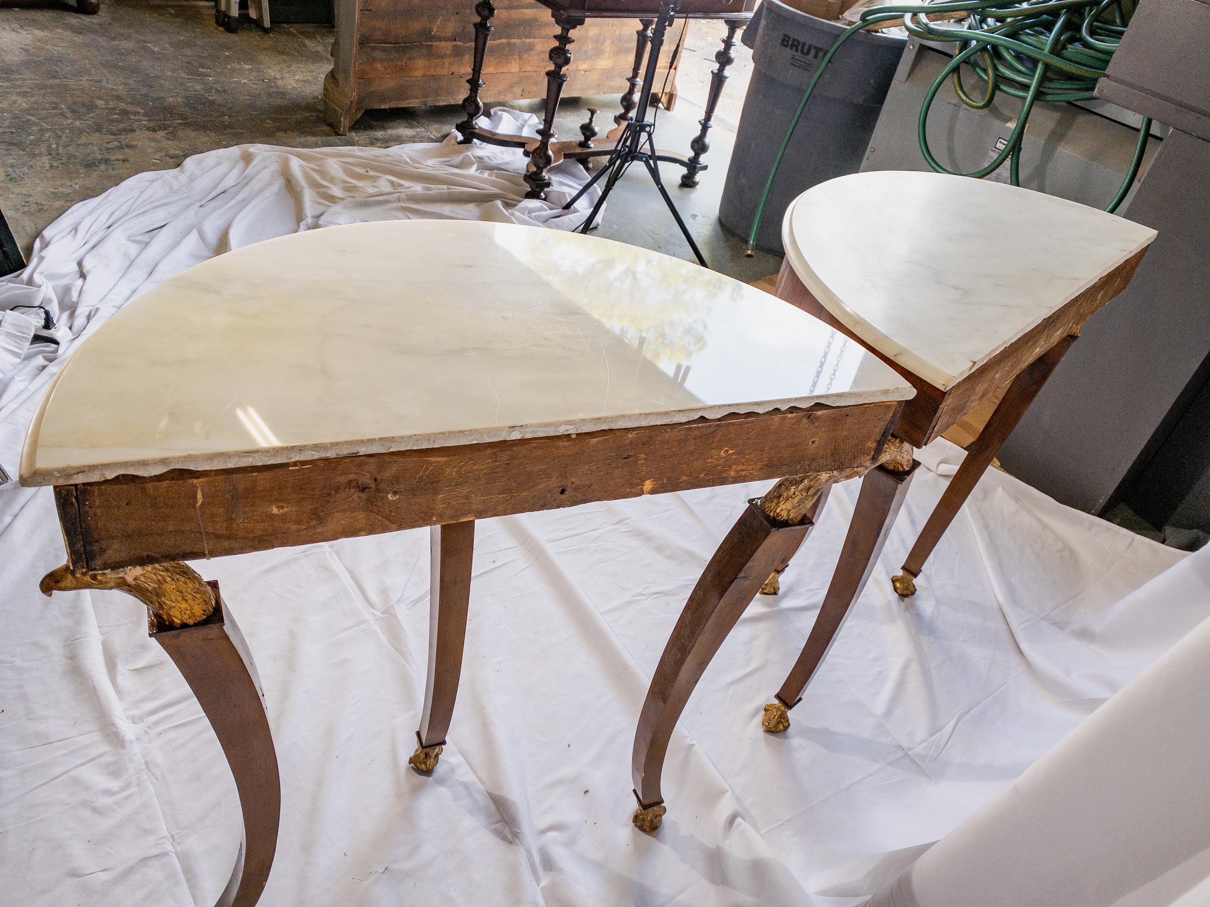 Pair of 18th Century Italian Marble Top Demi-lune Tables For Sale 9