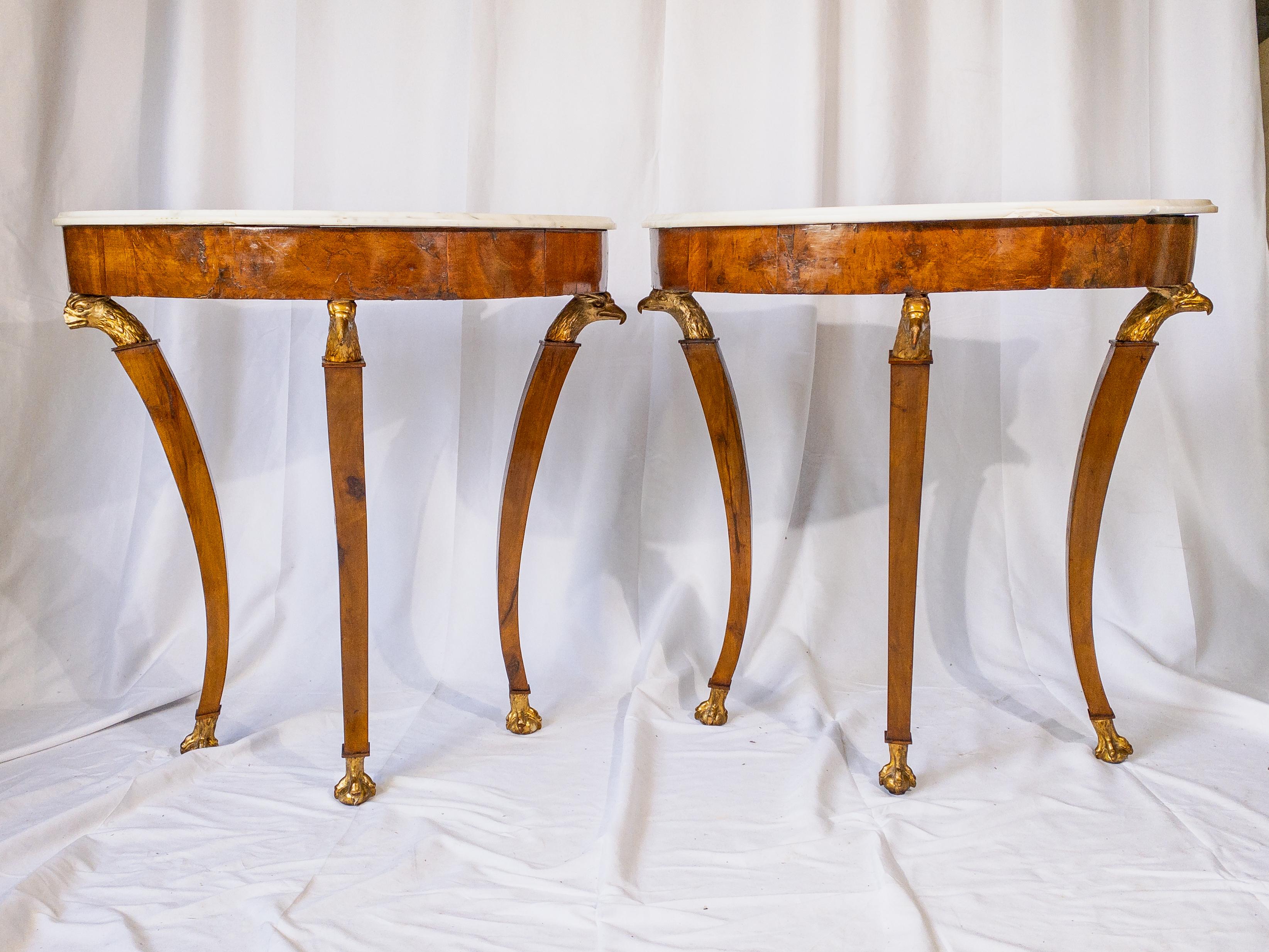 Pair of 18th Century Italian Marble Top Demi-lune Tables In Good Condition For Sale In Houston, TX