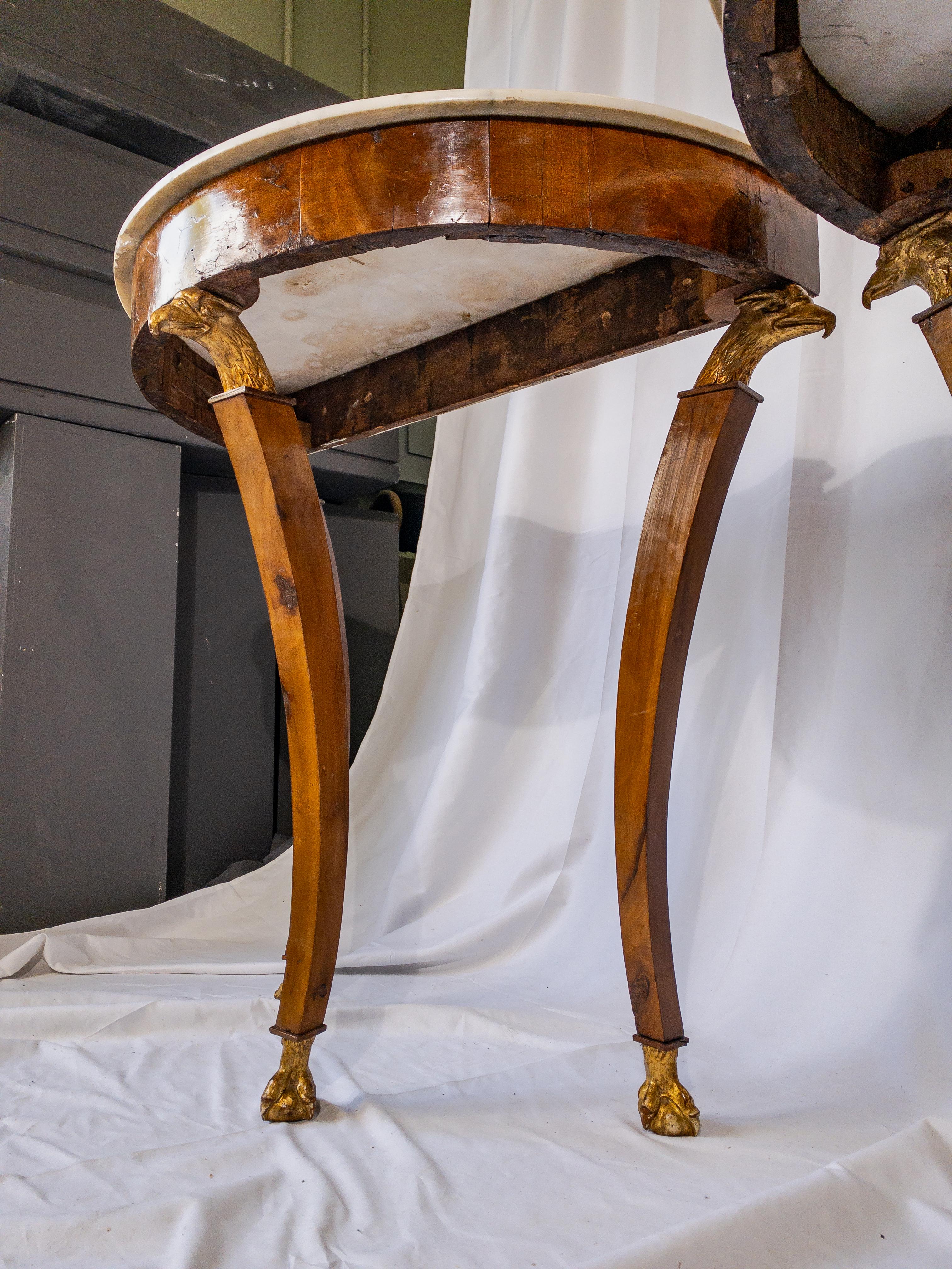 Pair of 18th Century Italian Marble Top Demi-lune Tables For Sale 2