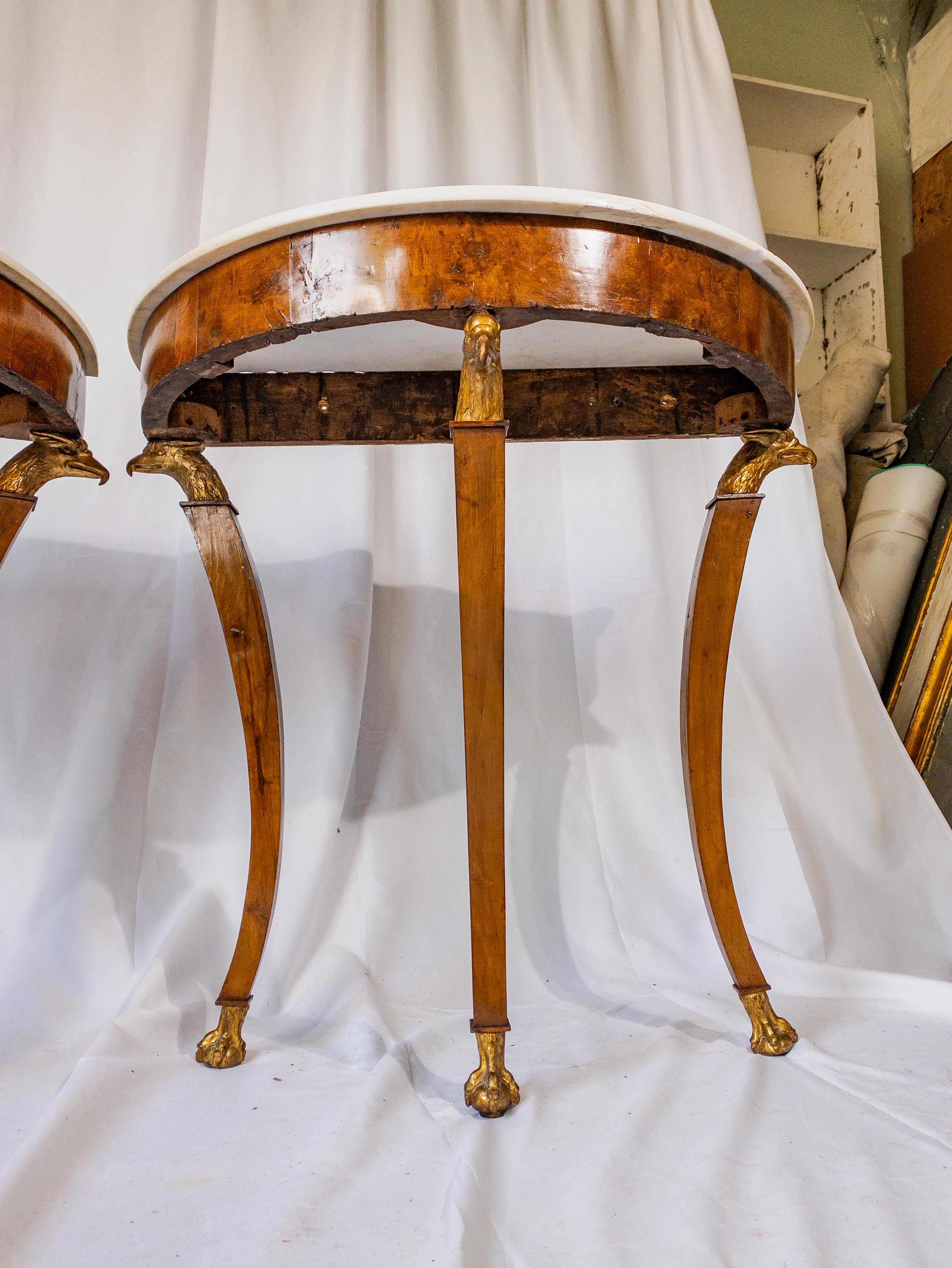 Pair of 18th Century Italian Marble Top Demi-lune Tables For Sale 3