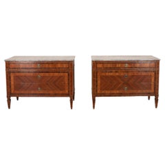 Paire de commodes italiennes du XVIIIe siècle ornées de marqueterie