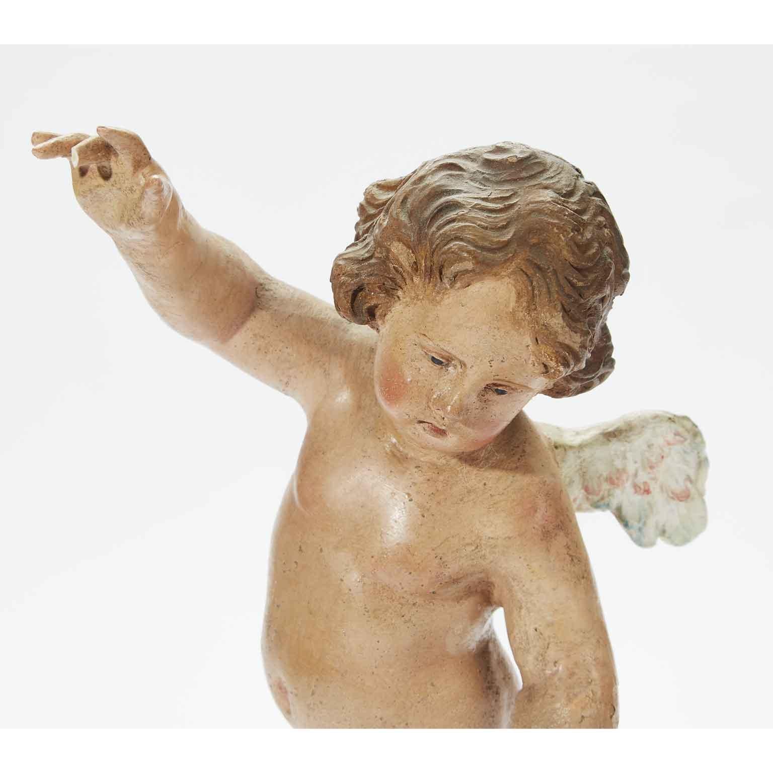 Glass Pair of 18th Century Italian Neapolitan Cherubs Terracotta Putti Sculptures