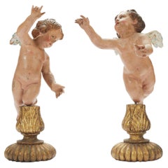 Pair of 18th Century Italian Neapolitan Cherubs Terracotta Putti Sculptures